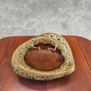 Vintage Made In America Ceramic Ashtray Trinkt‎ Tray Brown Glazed Unique Shape